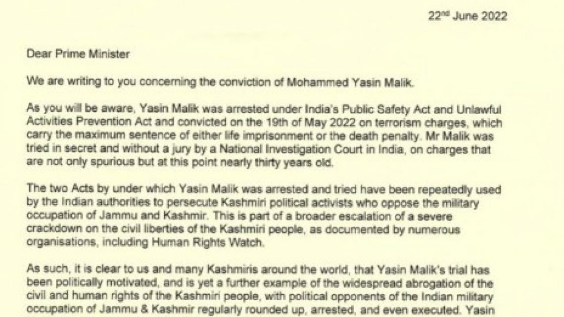 BRITISH MPS LETTER TO UK PRIME MINISTER FOR RELEASE OF YASIN MALIK | KASHMIRI LIVES MATTER | IIOJK
