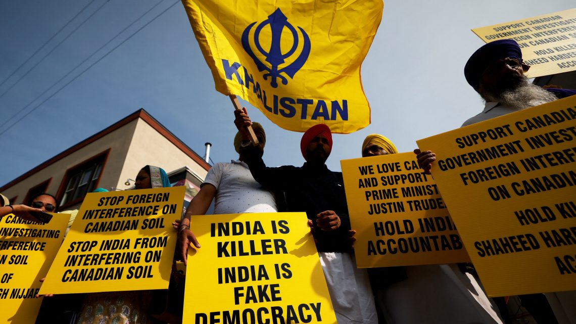 Protest by Sikhs outside Indian Embassy in Washington on India’s Independence Day