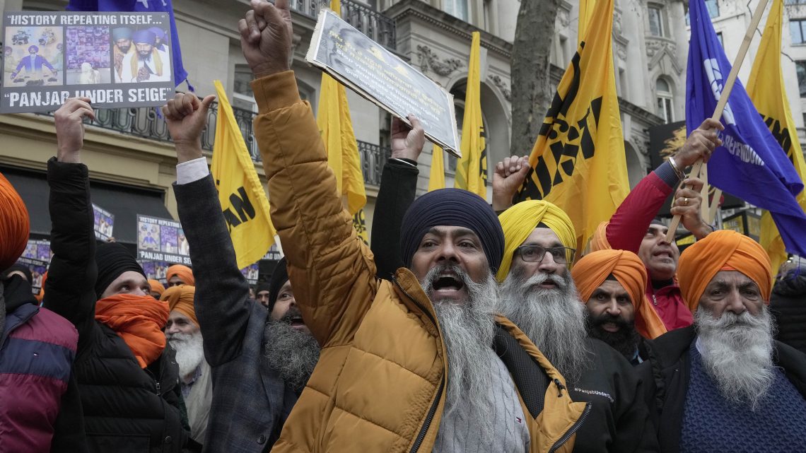 Sikh protesters outside the Indian Embassy in Washington DC waved Khalistan flags and chanted strong slogans