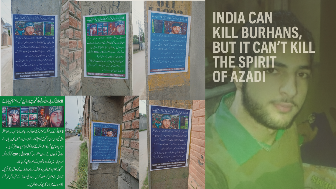 Posters Flood IIOJK Paying Tribute to Burhan Wani on 9th Martyrdom Anniversary